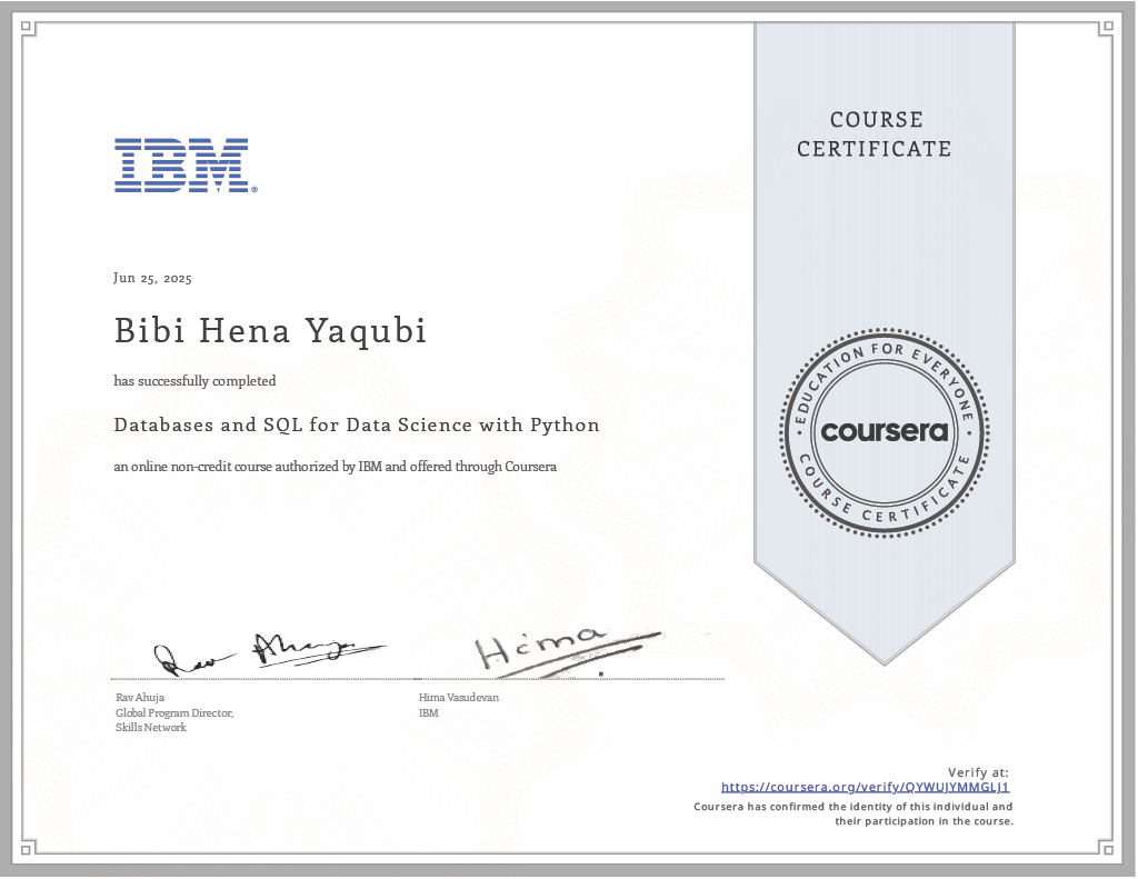 Databases and SQL for Data Science with Python